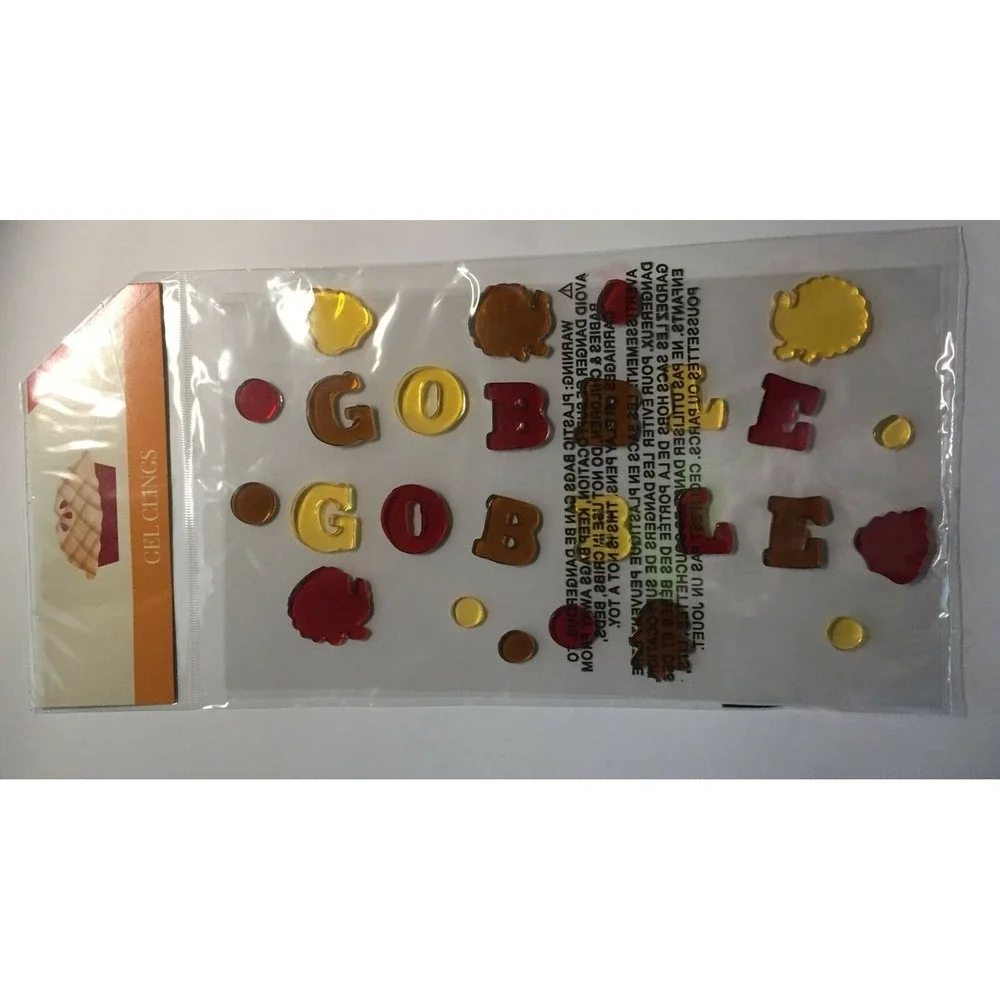 NEW Fall Autumn GOBBLE GOBBLE Turkey Thanksgiving Leaves 26 pc Window Gel Clings